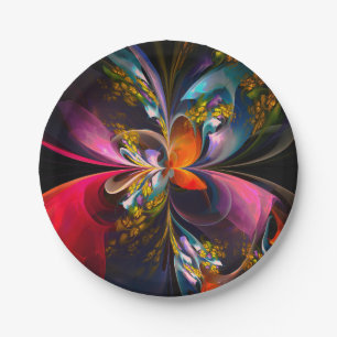 Modernes Abstraktes Blumenmuster Red Blue #13 Pappteller