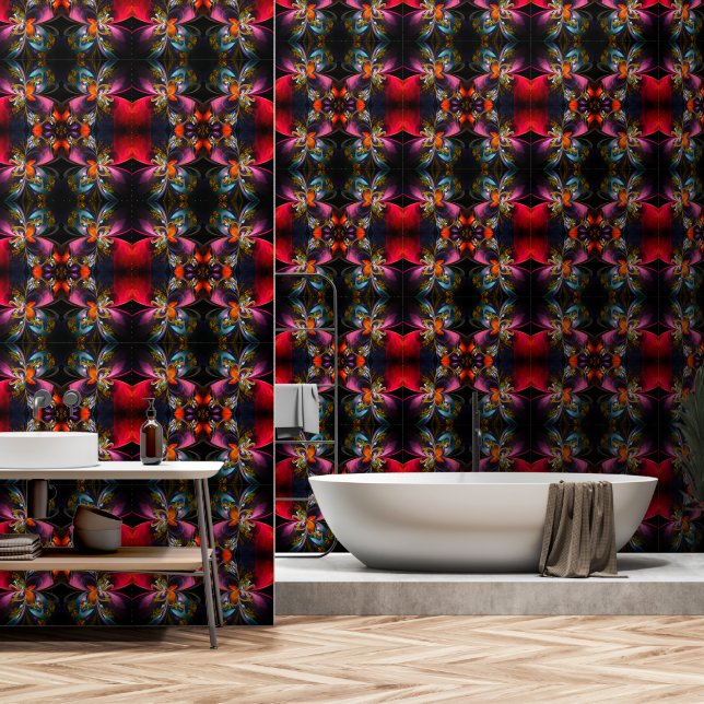 Modernes Abstraktes Blumenmuster Red Blue #13 Tapete (Badezimmer)