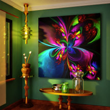 Modernes Abstraktes Blumenmuster Red Blue #15