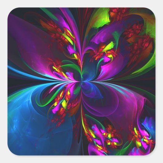 Modernes Abstraktes Blumenmuster Red Blue #15 Quadratischer Aufkleber (Vorderseite)