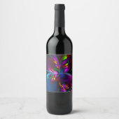 Modernes Abstraktes Blumenmuster Red Blue #15 Weinetikett (Vorderseite)