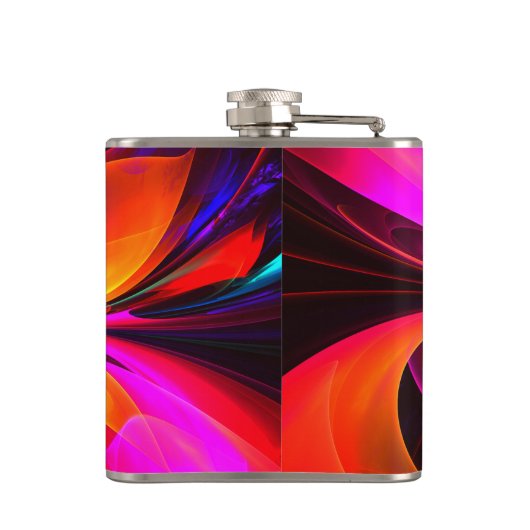 Modernes Abstraktes Blumenmuster Red Blue Muster # Flachmann (Rückseite)