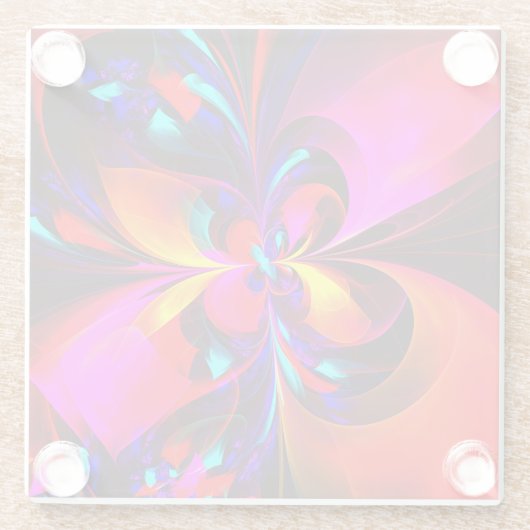 Modernes Abstraktes Blumenmuster Red Blue Muster # Glasuntersetzer (Rückseite)