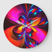 Modernes Abstraktes Blumenmuster Red Blue Muster # Große Wanduhr (Vorderseite)