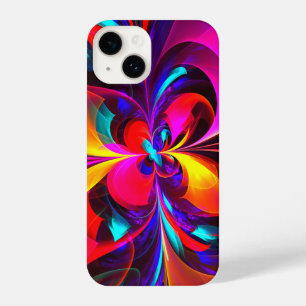 Modernes Abstraktes Blumenmuster Red Blue Muster # iPhone 14 Hülle