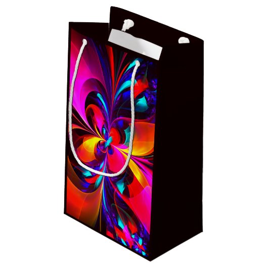 Modernes Abstraktes Blumenmuster Red Blue Muster # Kleine Geschenktüte (Rückseite Schrägansicht)