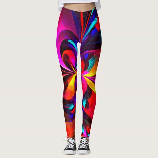 Modernes Abstraktes Blumenmuster Red Blue Muster # Leggings (Vorderseite)