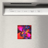 Modernes Abstraktes Blumenmuster Red Blue Muster # Magnet (In Situ (Geschirrspüler))