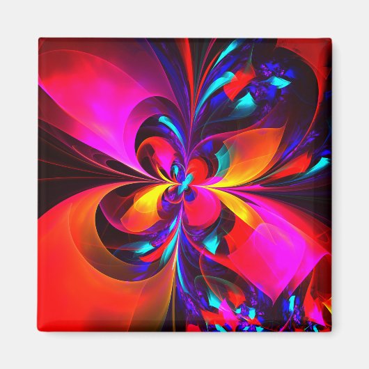 Modernes Abstraktes Blumenmuster Red Blue Muster # Magnet (Vorne)