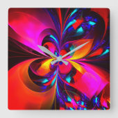 Modernes Abstraktes Blumenmuster Red Blue Muster # Quadratische Wanduhr (Vorderseite)