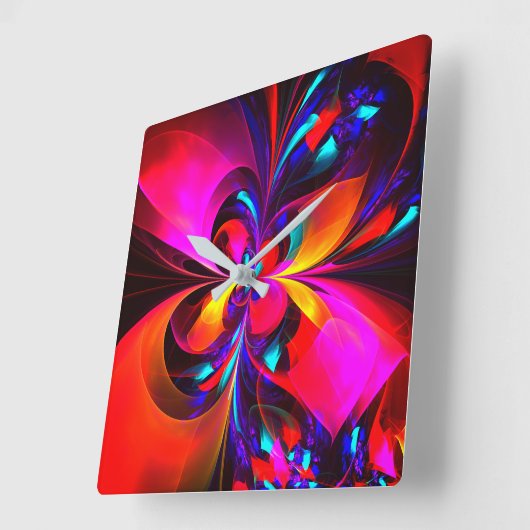 Modernes Abstraktes Blumenmuster Red Blue Muster # Quadratische Wanduhr (Winkel)