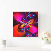 Modernes Abstraktes Blumenmuster Red Blue Muster # Quadratische Wanduhr (Zuhause)