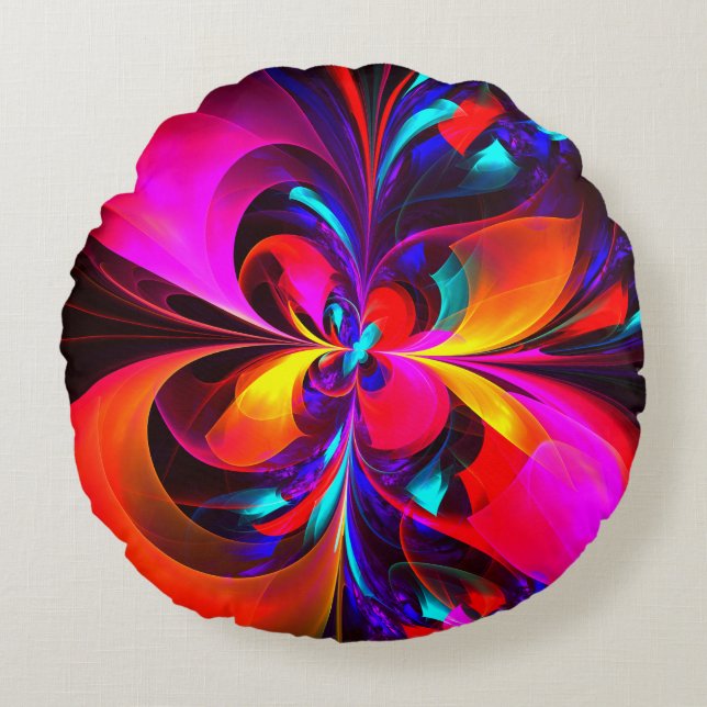 Modernes Abstraktes Blumenmuster Red Blue Muster # Rundes Kissen (Vorderseite)