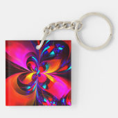 Modernes Abstraktes Blumenmuster Red Blue Muster # Schlüsselanhänger (Rückseite)