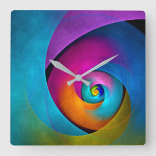 Modernes Abstraktes Blumenmuster Rosa Blaues Muste Quadratische Wanduhr