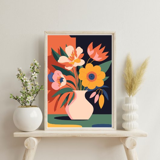 Modernes Abstraktes Botanisches Vase Blume Poster