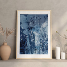 Modernes Abstraktes Cyanotype Blau botanisch