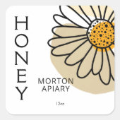 Modernes Abstraktes Daisy Honey Apiary Label Quadratischer Aufkleber (Vorderseite)