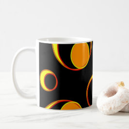 Modernes abstraktes Design, gelbe Kreise auf schwa Kaffeetasse