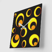 Modernes abstraktes Design, gelbe Kreise auf schwa Quadratische Wanduhr (Winkel)
