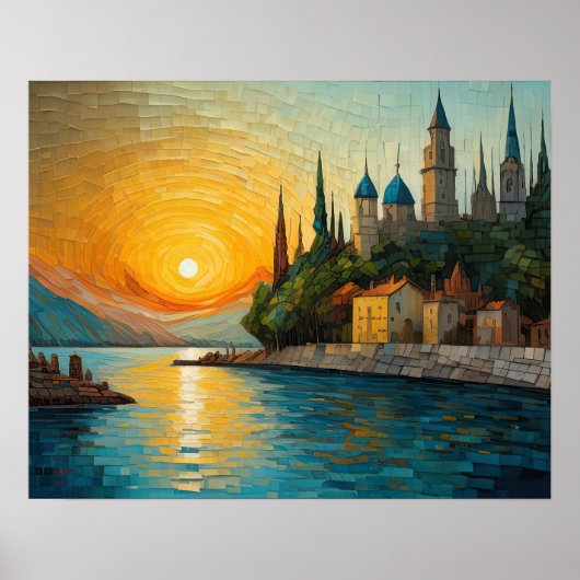 Modernes Abstraktes Design Gold Orange Blue Europe Poster (Vorne)