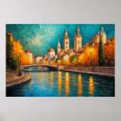 Modernes Abstraktes Design Gold Orange Blue Europe Poster (Vorne)