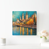 Modernes Abstraktes Design Gold Orange Blue Europe Quadratische Wanduhr (Zuhause)