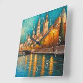 Modernes Abstraktes Design Gold Orange Blue Europe Quadratische Wanduhr (Winkel)