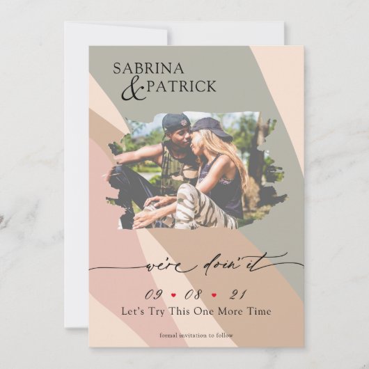 Modernes Abstraktes Dusty Rose Sage Green Foto Save The Date (Vorderseite)