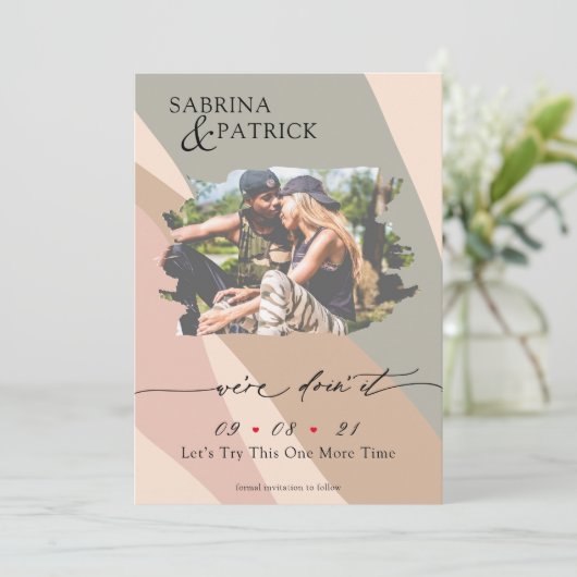 Modernes Abstraktes Dusty Rose Sage Green Foto Save The Date (Stehend Vorderseite)