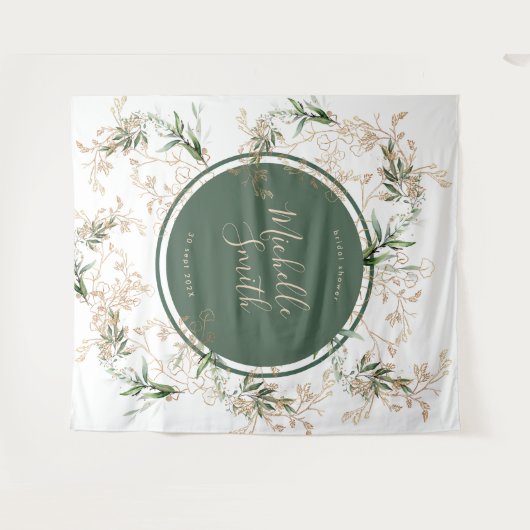 Modernes Abstraktes Eucalyptus-Boho-Brautparty Wandteppich (Vorderseite (Horizontal))