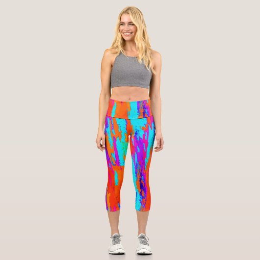Modernes Abstraktes Farbmuster Capri Leggings (Vorderseite)