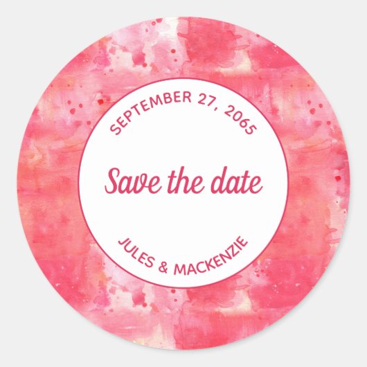 Modernes Abstraktes Farbrosa Save the Date Runder Aufkleber (Vorderseite)