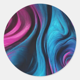 Modernes Abstraktes Fluid Art Blue und Pink- Runder Aufkleber