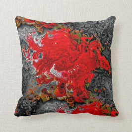 Modernes Abstraktes Fluid Art Design Red, Grau & G Kissen