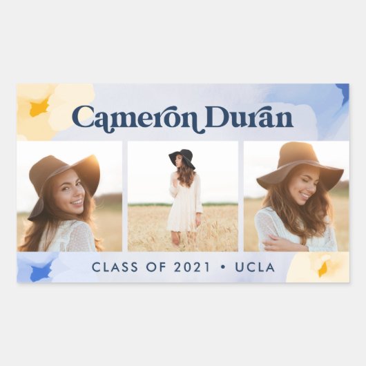 Modernes abstraktes Foto Collage Graduate Gold Bla Rechteckiger Aufkleber (Vorderseite)