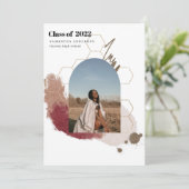 Modernes, Abstraktes Foto in Gold und Rosa Einladung (Stehend Vorderseite)