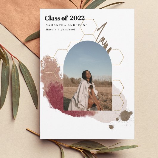 Modernes, Abstraktes Foto in Gold und Rosa Einladung