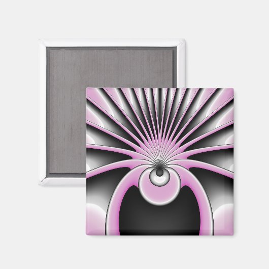 Modernes Abstraktes Fraktal Art Pink Grau Schwarz  Magnet (Vorderseite/Rückseite)