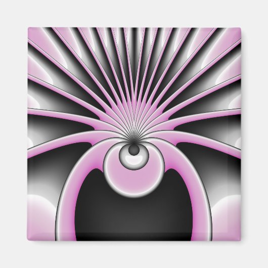 Modernes Abstraktes Fraktal Art Pink Grau Schwarz Magnet (Vorne)