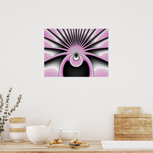 Modernes Abstraktes Fraktal Art Pink Grau Schwarz Poster (Küche)