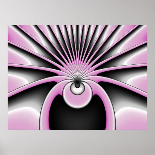 Modernes Abstraktes Fraktal Art Pink Grau Schwarz Poster (Vorne)