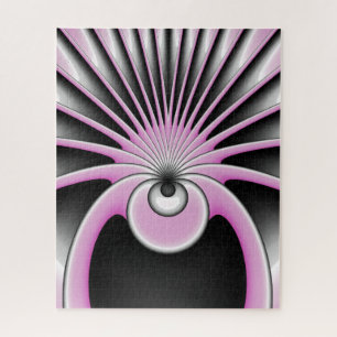 Modernes Abstraktes Fraktal Art Pink Grau Schwarz  Puzzle