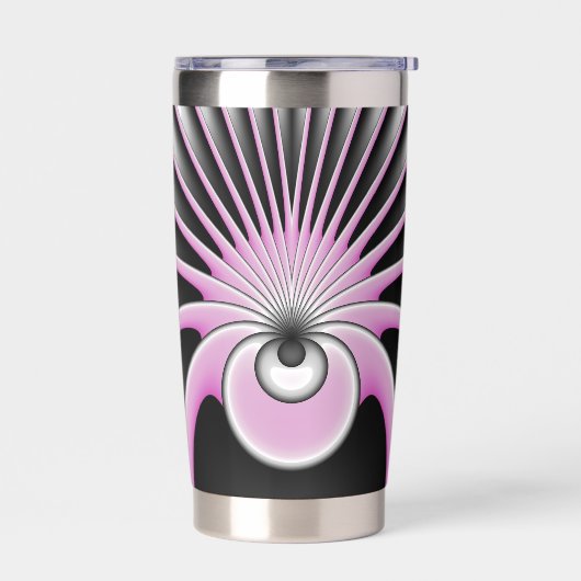 Modernes Abstraktes Fraktal Art Pink Grau Schwarz  Thermobecher (Links)