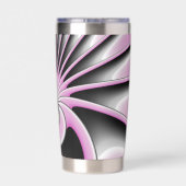 Modernes Abstraktes Fraktal Art Pink Grau Schwarz  Thermobecher (Rückseite)