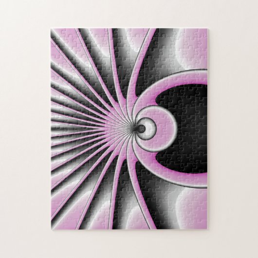 Modernes Abstraktes Fraktal Art Rosa Schwarz Puzzle (Vertikal)