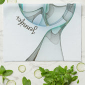 Modernes Abstraktes Fraktal Blau Türkis Grauer Nam Geschirrtuch (Gefaltet)