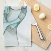 Modernes Abstraktes Fraktal Blau Türkis Grauer Nam Geschirrtuch (Viertel Falte)