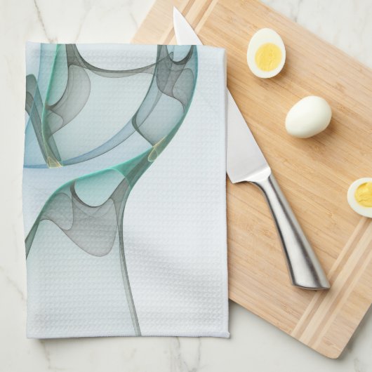 Modernes Abstraktes Fraktal Blau Türkis Grauer Nam Geschirrtuch (Viertel Falte)