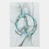 Modernes Abstraktes Fraktal Blau Türkis Grauer Nam Geschirrtuch (Vertikal)